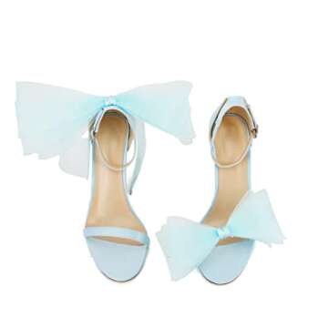keleimusi Womens Wedding Sandals with Asymmetric Mesh Bows Dress Ankle Strap Stiletto Heels