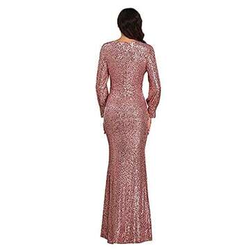 Beauty-Emily Women's Shinny Sequin Mermaid Evening Dress Sleeve Prom Gown Dusty Pink, Small