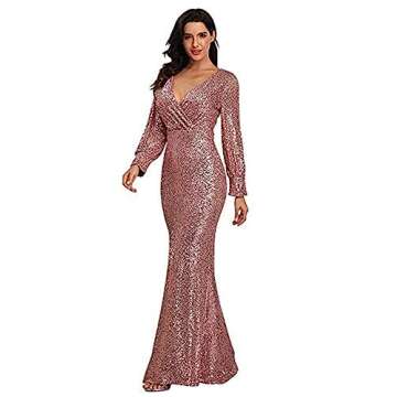 Beauty-Emily Women's Shinny Sequin Mermaid Evening Dress Sleeve Prom Gown Dusty Pink, Small