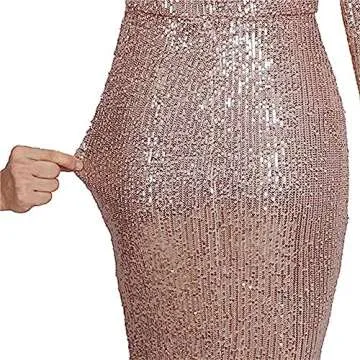 Beauty-Emily Women's Shinny Sequin Mermaid Evening Dress Sleeve Prom Gown Dusty Pink, Small