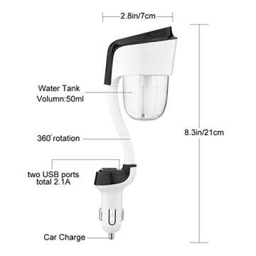 Car Diffuser, Water-Soluble Essential Oils Aromatherapy Diffusers, Dual USB Charger Ports, Aroma Humidifier Air Freshener For Vehicle Black