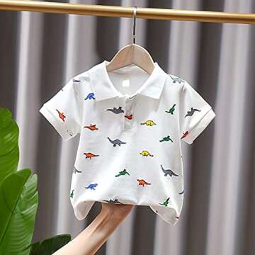 Little Boys Polo Shirt Cute Summer Tee Short Sleeve Uniform Tops White Dinosaurs 4T