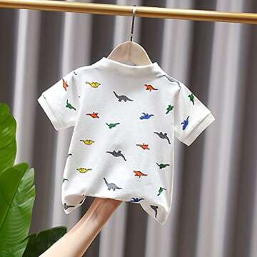 Little Boys Polo Shirt Cute Summer Tee Short Sleeve Uniform Tops White Dinosaurs 4T