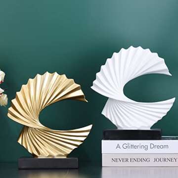 LCCCK Modern Abstract Sculpture Art Deco Decor, White Ocean Wave Sculpture Large Home Decor Accents, White Statue for Men Office House Mantel Shelf Tv Decor Adornos para Sala Modernos