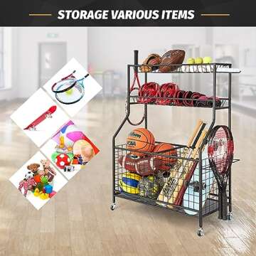 TNINE Sports Equipment Garage Organizer for Easy Storage