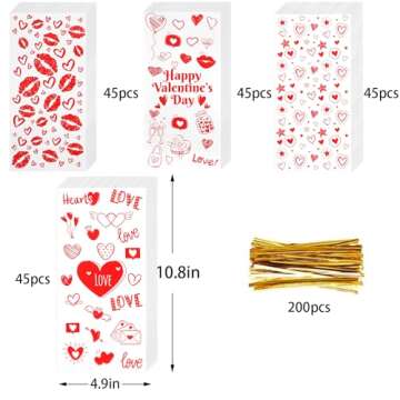 Valentines Bags - Valentines Goodie Bags, 180pcs Valentines Candy Bags with 200pcs Twists for Snacks...
