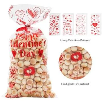 Valentines Bags - Valentines Goodie Bags, 180pcs Valentines Candy Bags with 200pcs Twists for Snacks Cookies Candy Packing, Valentines Cellophane Treat Bags for Classroom Parties, Kids, Coworkers