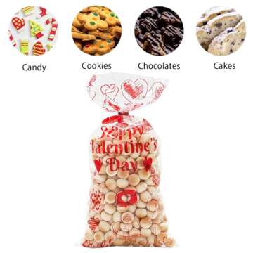 Valentines Bags - Valentines Goodie Bags, 180pcs Valentines Candy Bags with 200pcs Twists for Snacks Cookies Candy Packing, Valentines Cellophane Treat Bags for Classroom Parties, Kids, Coworkers