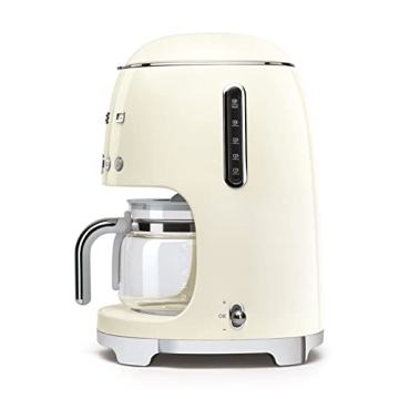 Smeg 50's Retro Style Aesthetic Drip Coffee Machine with 10 Cup Glass Carafe, Auto Start Feature, Keep Warm Plate, and Two Coffee Strength Settings (Cream)