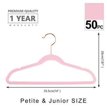 MIZGI Premium Kids Velvet Hangers (Pack of 50) 14" Wide with Copper Rose Gold Hooks,Space Saving,Non...