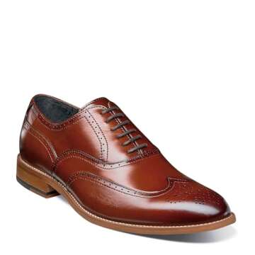 Stacy Adams Mens Dunbar - Wingtip Oxford, Cognac, 11 US