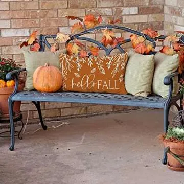 GEEORY Fall Decor Pillow Cover 12x20 inch Hello Pumpkin Leaves Farmhouse Lumbar Throw Pillow Cover for Autumn Fall Decorations Fall Pillows Decorative Pillow Cover for Couch Sofa