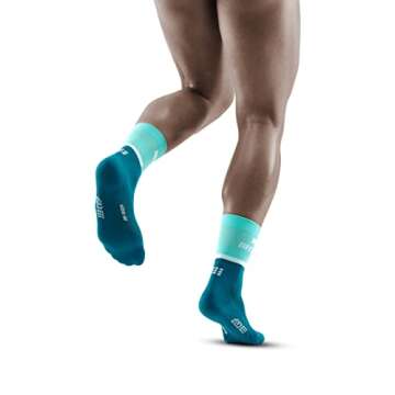CEP Men’s Mid Cut Running Socks 4.0 | Performance Crew Cut Compression Sock, Ocean/Petrol, Men, V