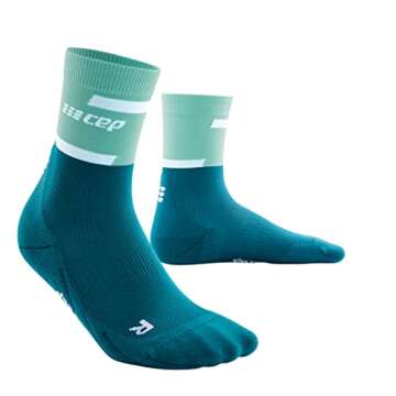 CEP Men’s Mid Cut Running Socks 4.0 | Performance Crew Cut Compression Sock, Ocean/Petrol, Men, V