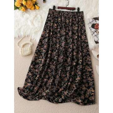 Floerns Women's Plus Size Ditsy Floral Flared Midi Skirt Polka Dots Pleated Skirts