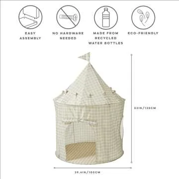 3 Sprouts Kids Play Tent - Sustainable Recycled Fabric – Fun Spacious Childs Playhouse for Indoor Games for Boys & Girls - Durable Fort Pop Up House for Toddlers & Children Age 3-10 - Gingham Beige
