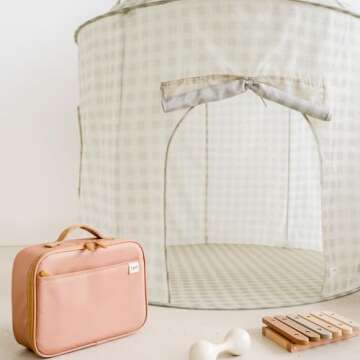 3 Sprouts Kids Play Tent - Sustainable Recycled Fabric – Fun Spacious Childs Playhouse for Indoor Games for Boys & Girls - Durable Fort Pop Up House for Toddlers & Children Age 3-10 - Gingham Beige