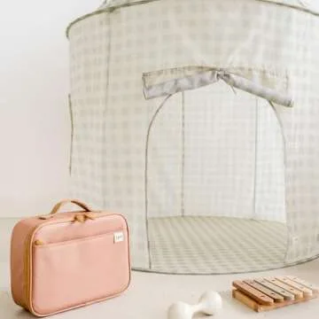 3 Sprouts Kids Play Tent - Sustainable Recycled Fabric – Fun Spacious Childs Playhouse for Indoor Games for Boys & Girls - Durable Fort Pop Up House for Toddlers & Children Age 3-10 - Gingham Beige