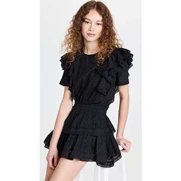 LOVESHACKFANCY Women's Natasha Dress, Black, XS