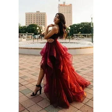 Elegant Glittery Tulle Ball Gown with Slit for Women