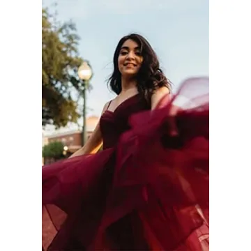 Elegant Glittery Tulle Ball Gown with Slit for Women