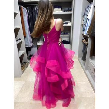Elegant Glittery Tulle Ball Gown with Slit for Women