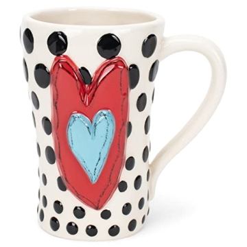 Tracy Peche Black Dots Heart Ceramic Mug 15 oz