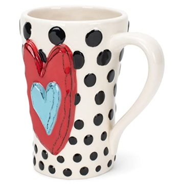 Tracy Peche Black Dots Heart Ceramic Mug 15 oz
