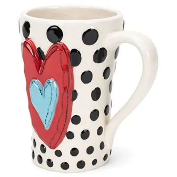 Tracy Peche Black Dots Heart Ceramic Mug 15 oz