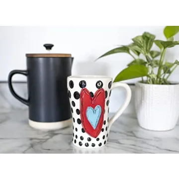 Tracy Peche Black Dots Heart Ceramic Mug 15 oz