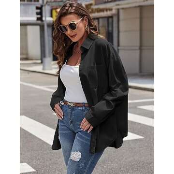 IN'VOLAND Oversized Button Down Shirts for Women, Dressy Casual Long Sleeve Blouses Summer Tops Tuni...