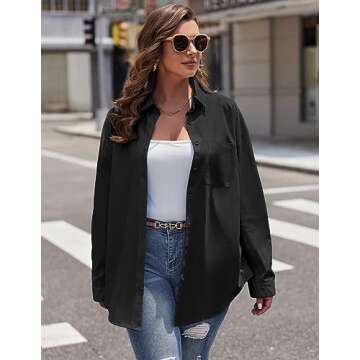 IN'VOLAND Oversized Button Down Shirts for Women, Dressy Casual Long Sleeve Blouses Summer Tops Tunics Black 20W