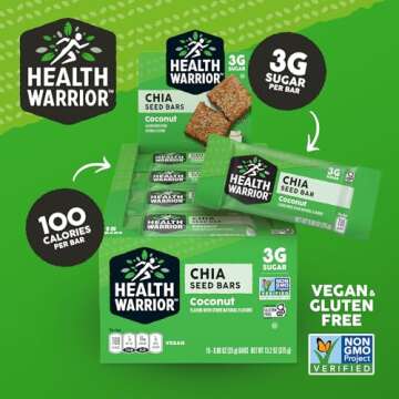 Health Warrior Chia Bars, Coconut, 15 Bars