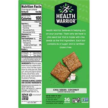 Health Warrior Chia Bars, Coconut, 15 Bars