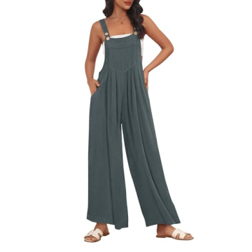 AUTOMET Womens Jumpsuits Overalls Wide Leg Casual Summer Outfits Rompers Jumpers Sleeveless Straps W...
