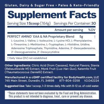 BodyHealth PerfectAmino Powder - BCAA and EAA Powder for Pre and Post Workout - Amino Acid Energy Dr...