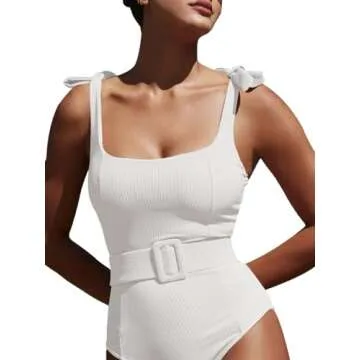 Saodimallsu Womens Sexy One Piece Bathing Suit High Cut Knit Square Neck Tied Strappy Swimsuit with ...