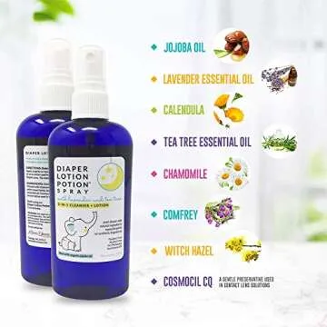 MoonDance Soaps Diaper Lotion Potion Cleansing Spray, 4 Oz Tea Tree & Lavender, Natural No-Rinse Cleanser and Moisturizer for Baby's Bottom