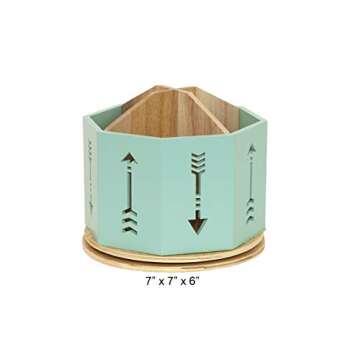 Spinning Desktop Stationary Organizer – Decorative Wooden Rotating Pen and Pencil Cup – 4 Compar...