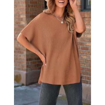 SHEWIN Spring Tops for Women 2025 Casual Oversized Shirts Loose Short Sleeve Sweater Lightweight Cre...