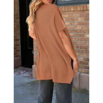 SHEWIN Spring Tops for Women 2025 Casual Oversized Shirts Loose Short Sleeve Sweater Lightweight Crew Neck Womens Shirts Tops for Women Trendy Brown X-Large