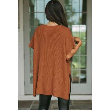 SHEWIN Spring Tops for Women 2025 Casual Oversized Shirts Loose Short Sleeve Sweater Lightweight Crew Neck Womens Shirts Tops for Women Trendy Brown X-Large