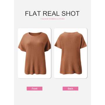 SHEWIN Spring Tops for Women 2025 Casual Oversized Shirts Loose Short Sleeve Sweater Lightweight Crew Neck Womens Shirts Tops for Women Trendy Brown X-Large