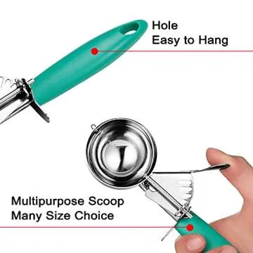 JUNADAEL J Portion Scoop, 2.75 OZ Disher Scoop, #16 Cookie Scoop, 5.5 Tbsp Cookie Dough Scoop, Green Handle, for Portion Control, Cookie Dough, Cupcake Batter, Ice Cream