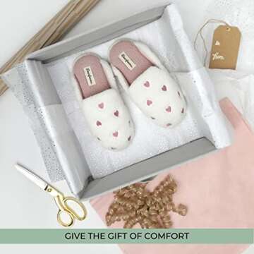 Dearfoams Women's Furry Valentine's Day Slipper, Pink Hearts, Large