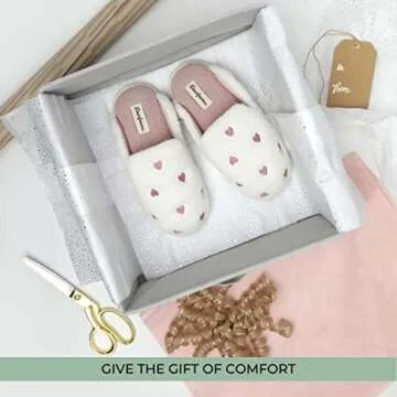 Dearfoams Women's Furry Valentine's Day Slipper, Pink Hearts, Large