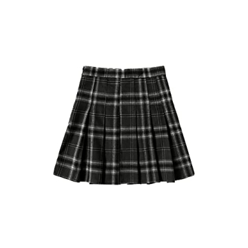 WDIRARA Women's Casual Plaid High Waist Pleated A-Line Uniform Mini Skirt Black Tartan M