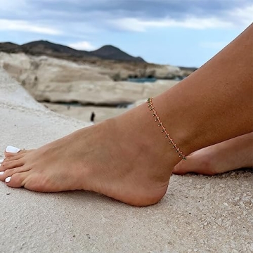 MTMY Gold Plated Bead Anklet Green CZ Tassel Summer Jewelry