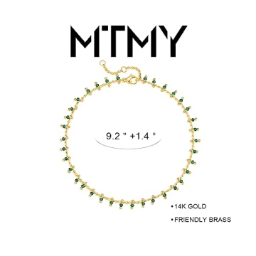 MTMY Gold Plated Bead Anklet Green CZ Tassel Summer Jewelry