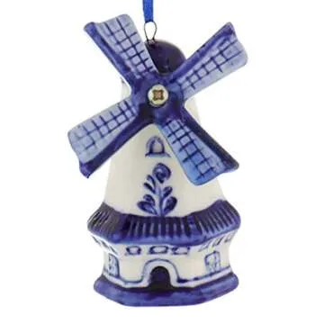 Delft Blue Windmill Ornaments, 3 Assorted